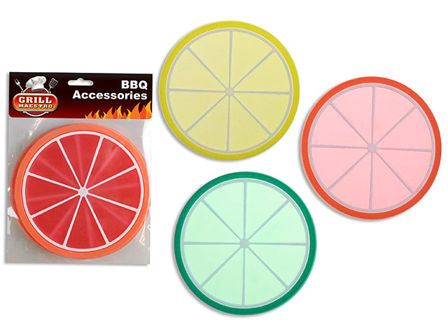 4Pk 3.25In Pvc Fruit Coaster. 3 Asst.Colours. Pbh.