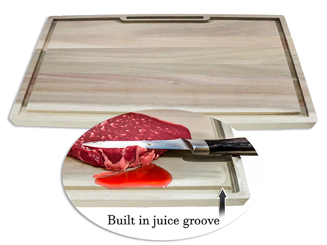 Acacia Wooden Rectangular Cutting Board W/ Juice Groove.