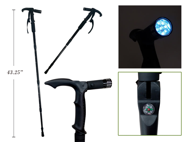 Telescopic 3 In 1 Walking Stick With Compass And 5 LED Lights