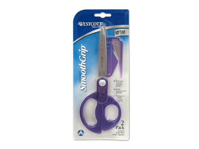 Westcott 2Pk Smooth Grip Scissors &  Mini Letter Opener. English.