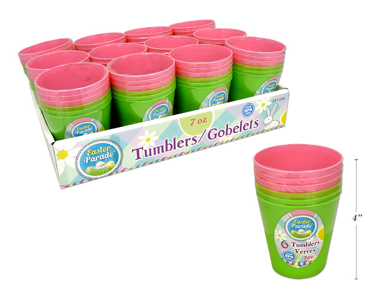 Set-6 7Oz. Pastel Tumblers In Dsp. Shrink Wrap W- Label. 2 Cols: Pink-Green.