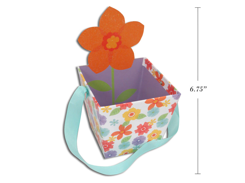 Flower Design Cardboard Pail with Satin Strap Handle