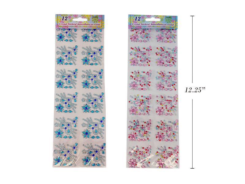 12Pk Spring Crystal Flower Bling Squares. 3 Asst.Cols: Pink - Blue - Green. Pbh.