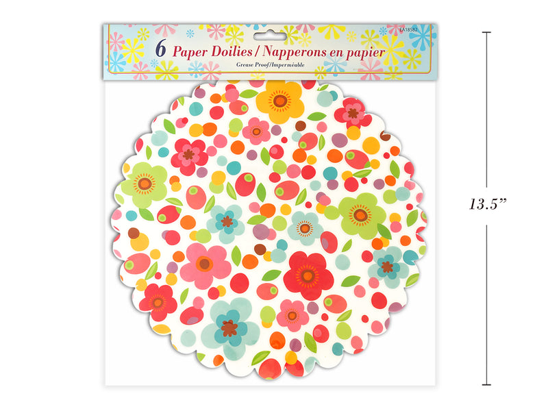 6Ct 12In Spring Grease Proof Printed Paper Doilies W- Die-Cut Border Polybag W-Insert