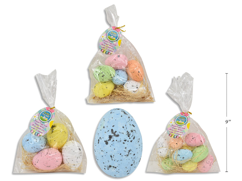 Speckled Pastel Eggs With Natural Paper Grass