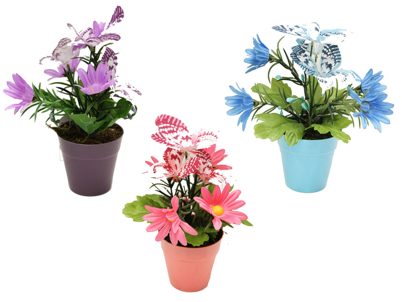 Spring Stem Potted Flower With Flocked Butterflies