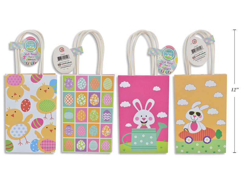 2Pk Easter Printed White Kraft Tote Bag W- White Twisted Paper Handle. 4 Asst. Colour Label.