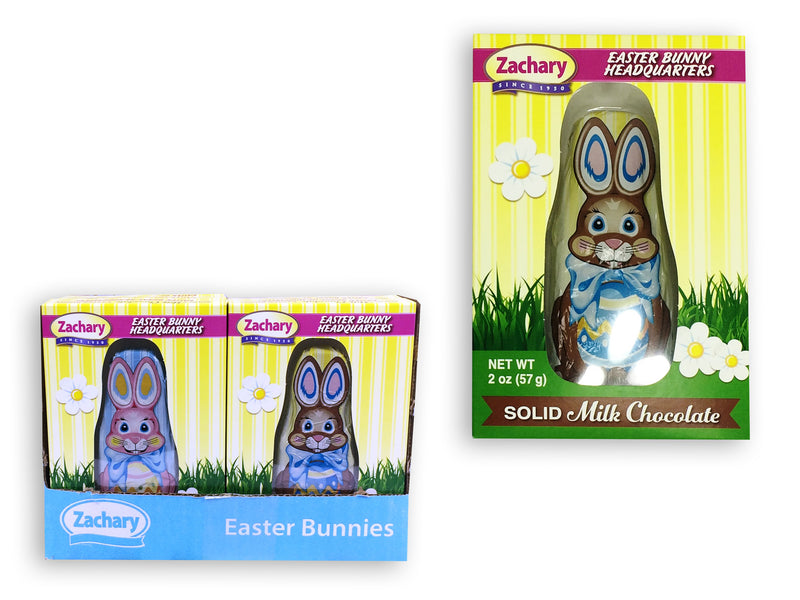 Solid Milk Chocolate Foil Wrapped  Bunny In Window Box. 57G. 3 Asst. Styles.