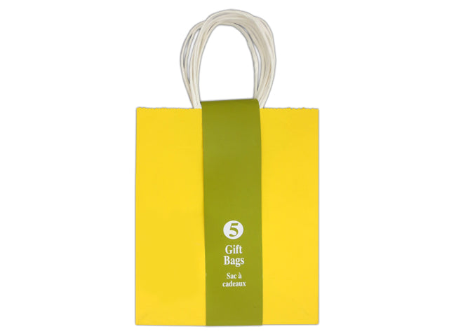 5Pk Medium Solid Colour Kraft Paper Bag - Yellow W- White Paper Twisted Handle. Paper Band