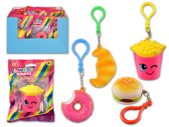 4in Squishy Food Keychain. 4 Asst.Styles. Printed Bag.