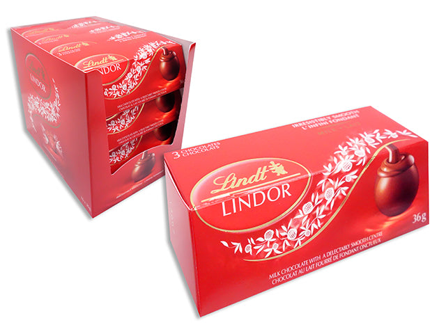 3Pk Lindt Milk Chocolate In Dsp. 36G. Colour Box.