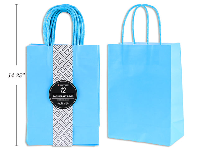 Medium Kraft Gift Light Blue Bag 21x27x11cm 12pc