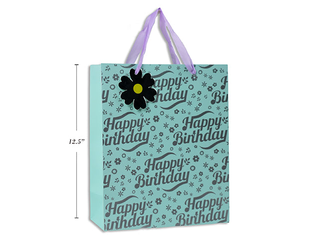 Happy Birthday L Gift Bag w/Sunfllowerw/Gold Print 10.25x12.5x4.75" 210gsm