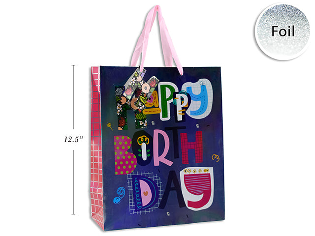 Happy Birthday L Gift Bag 10.25x12.5x4.75" Uv+Foil 210gsm