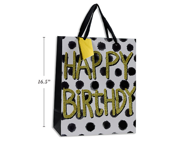 Happy BirthdayJumbo Gold Printing 12.25x16.5x4.75" Polka Dots 210gsm