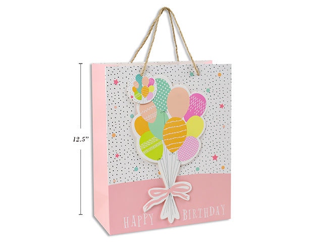 Happy Birthday Balloon L Gift Bag 10.25x12.5x4.75" 210gsm ( 3D+Gllitter)