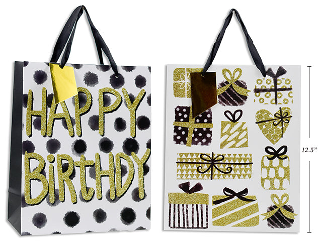 Everyday Gift Bag L Gold Print 10.25x12.5x4.75" 210gsm