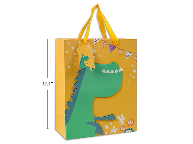 Dino Gift Bag Jumbo 3d+Glitter 10.25x12.5x4.75" 210gsm