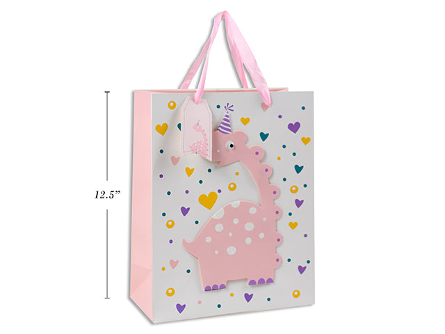 Dino Gift Bag Large 3d+Glitter 10.25x12.5x4.75" 210gsm