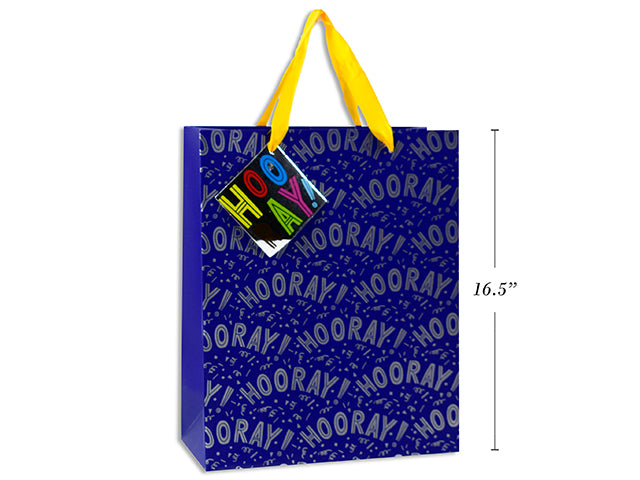 Hooray Gift Bag Jumbo Gold Print 12.25x16.5x4.75" 210gsm