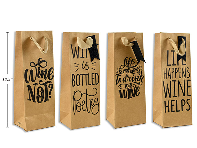 Wine Gift Bags 12.5X34.5X10Cm 4 Asst 210 Gsm