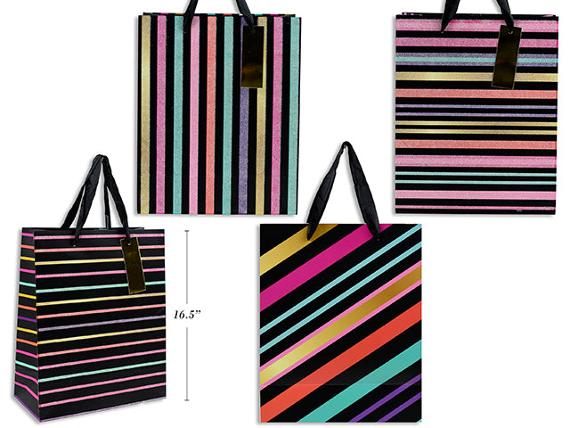 Striped Gift Bags Large 32X42X11.5Cm 4 Asst 210 Gsm