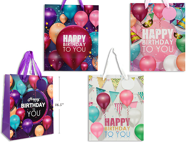 Happy Birthday Gift Bags L 32X42X11.5Cm 4 Asst 210 Gsm