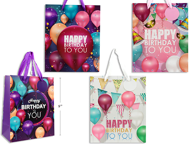 Happy Birthday Gift Bags S 18X23X10Cm 4 Asst 210 Gsm