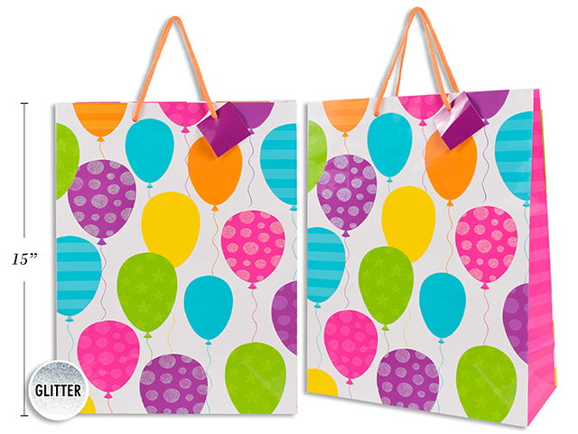 Balloons Dsgn Gift Bag With Glitter 15X12X5" 140Gs (38X30.5X12.7Cm)