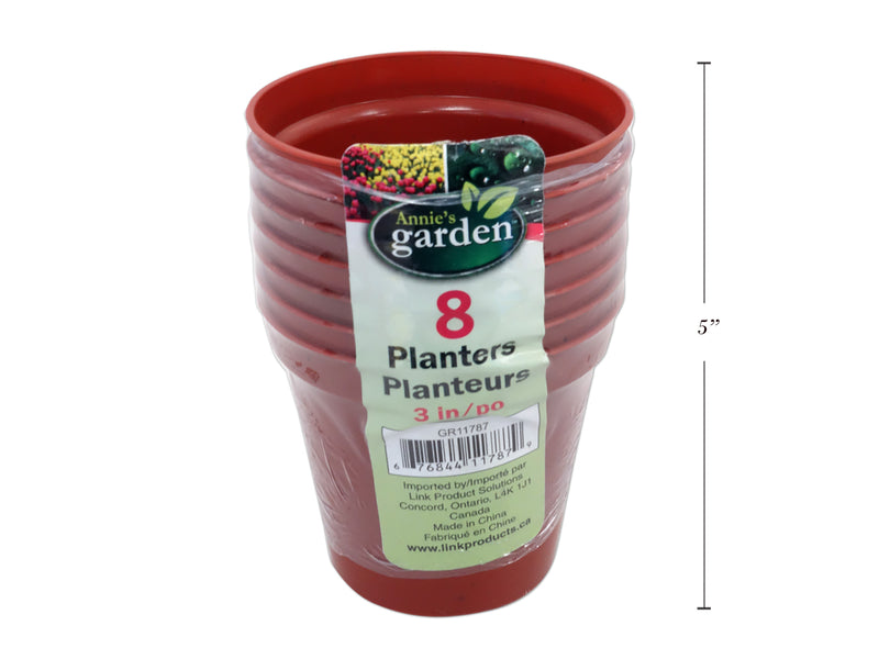 Set-8 3in Plastic Round Planters (3-7-8in Diam) Brown Colour Only  Shrink Wrap w-Label