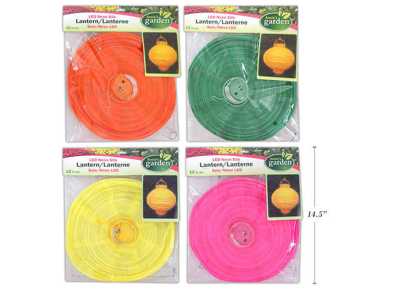 12In B-O Led Neon Nylon Silk Lantern W-2-Led. Pbh 4Asst Solid Colours: Green-Yellow-Pink-Orange