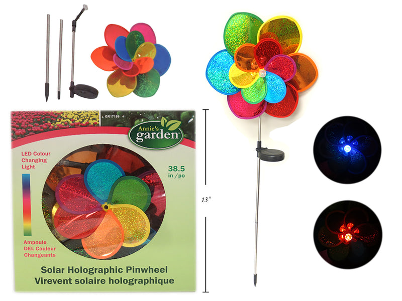 38.5in Solar Holographic Pinwheel w-LED Col.Changing Light. Col.Box.