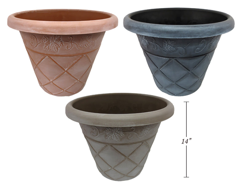 17.75in(D) Lattice White Wash Finish Planter. 3 Asst.Cols: Hazel - Slate - Cappuccino.