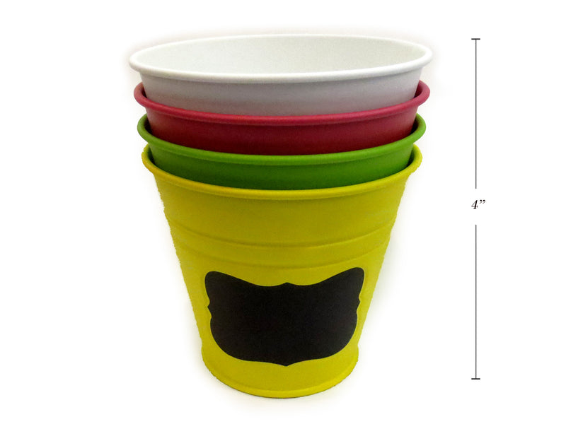 4in Metal Chalk Board Planter w-Matte Finish. 4 Cols: White-Yellow-Fuchsia-Green. 4-1-2in(D)