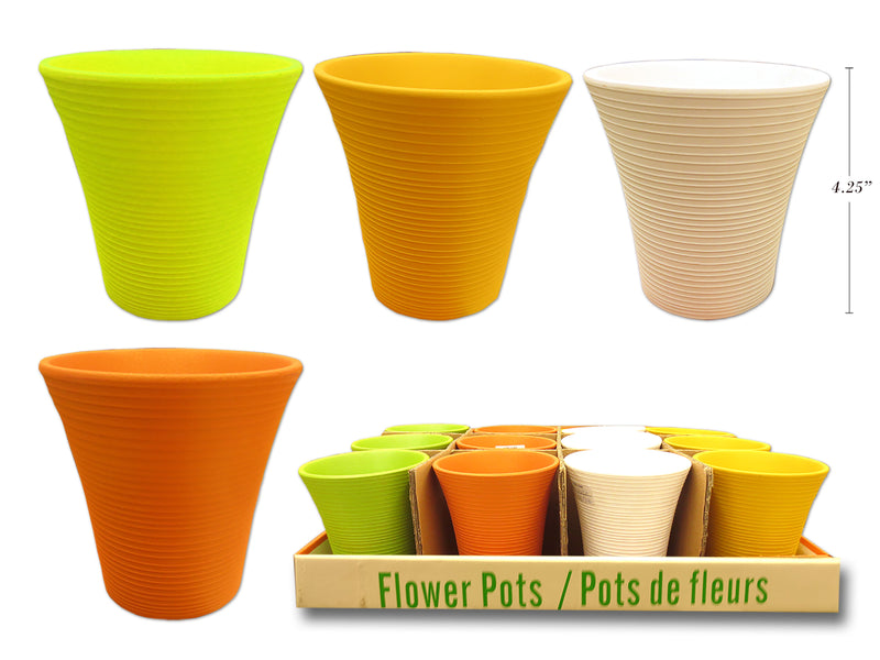 4.25In Terracotta Trumpet Planter W-Saucer In Dsp. 4.75In(D). 4 Asst.Colours.