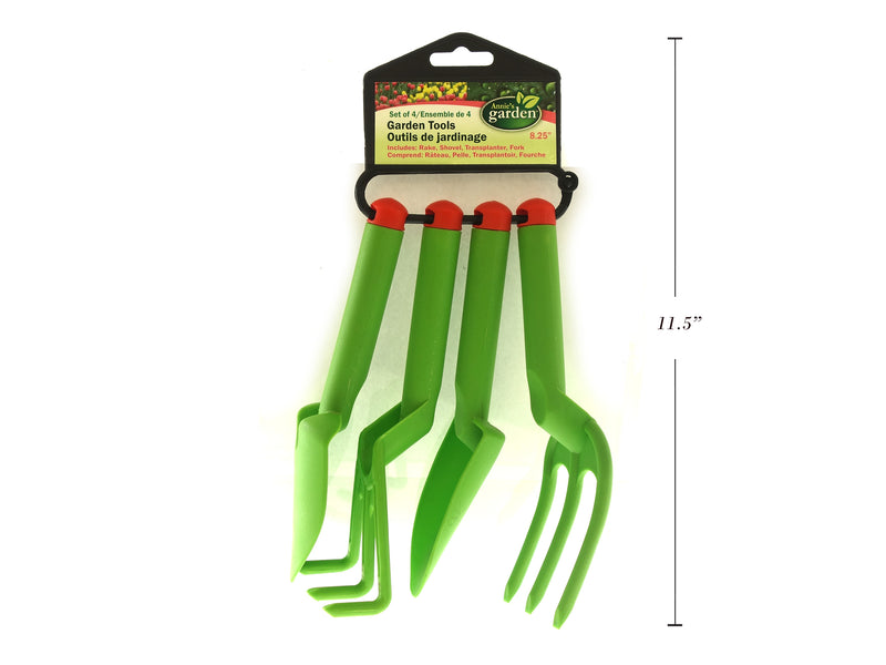 Set-4 8.25In Garden Tool Keyring. Incl: Rake - Shovel - Transplanter - Fork.