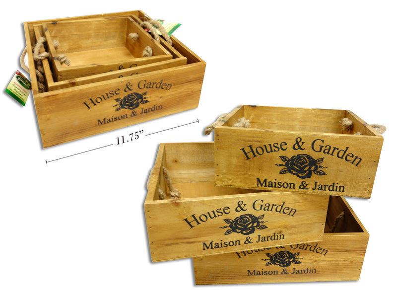 Square Wooden Country Tray w/ rope Handle Medium