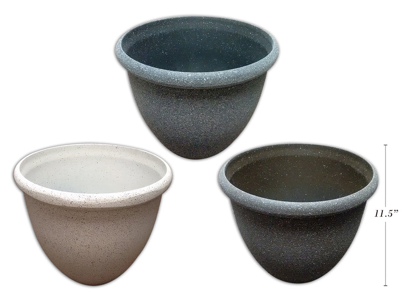 11-5-8in Stone Look Planter. 3 Styles: Sparking White - Baltic Grey - Autumn Brown.