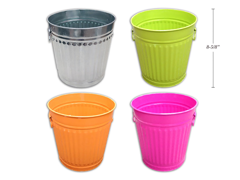 8-5-8In Garbage Bin Planter. 4 Cols: Silver - Orange - Lime Green - Pink.