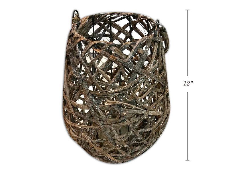 12In Rattan Bird Nest Candle Holder. 12In(H) X 6In(D) X 19In(H) W-Handle. Hangtag.