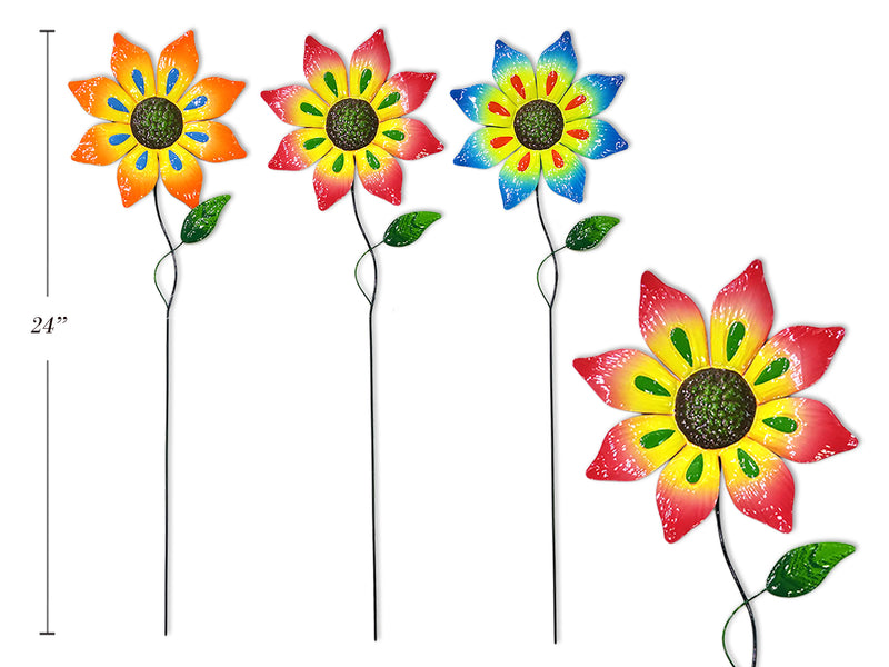 24In Metal Sunflower Pick. 3 Asst.Colours. 6In(W). Hangtag.