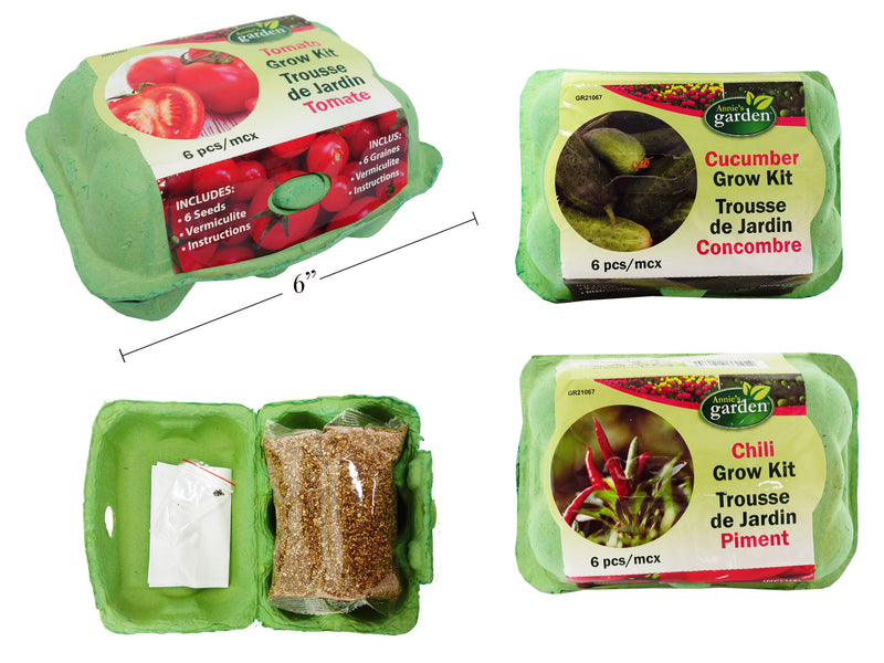 5in 6pcs Egg Crate Vegetables Grow Kit. 3 Asst.Styles. Shrink Wrap w-Paper Insert.