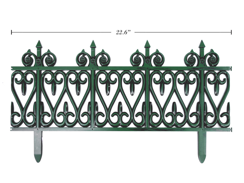 24-5-8in x 13-3-4in Wrought Iron Look Garden Fence. End-to-End Connector. Ancient Green.