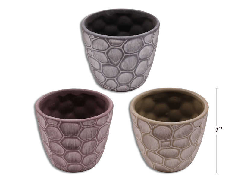 4-5-8In (Dia.) Stone Washed Dimple Terracotta Planter. 3 Asst.Colours.