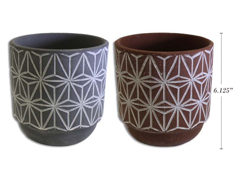 6-1-8in (H) Baroque TCotta Planter in Dsp. 4 Asst.Colours.