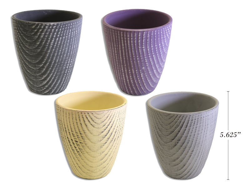 5-5-8in (H) Wood Grain TCotta Planter in Dsp. 4 Asst.Colours.