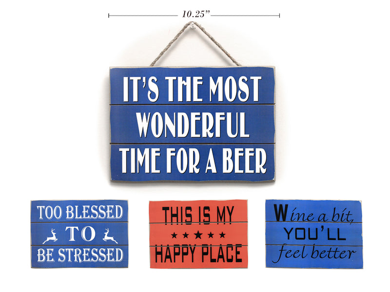 10.25in x7.25in MDF Hanging Horizontal Wall Plaque w-Saying.Jute Hanger.Thickness: 9mm.4 Asst.