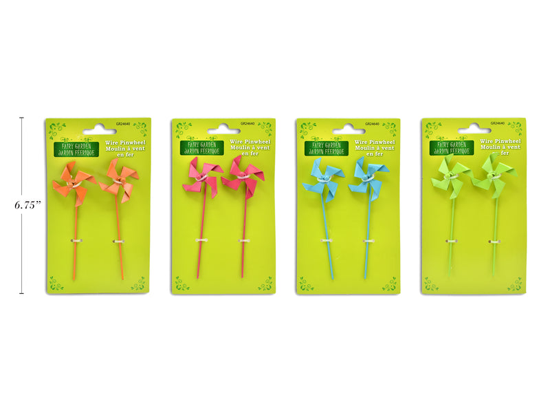 Set-2 Fairy Garden Wire Pinwheel. 4 Asst. Lime Green- Fuchsia- Blue- Orange. T.o.c.