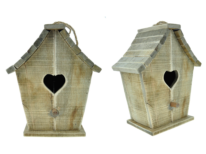 9.75in(H) x 8-1-8in(L) Reclaimed Wood Hanging Bird House w- Perch. Cht.