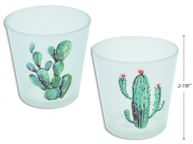 Silk Screen Cactus Frosted Candle Holder